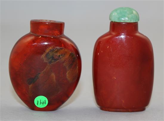 Two Chinese amber snuff bottles, 1800-1900, Richards no.s 55 and 141